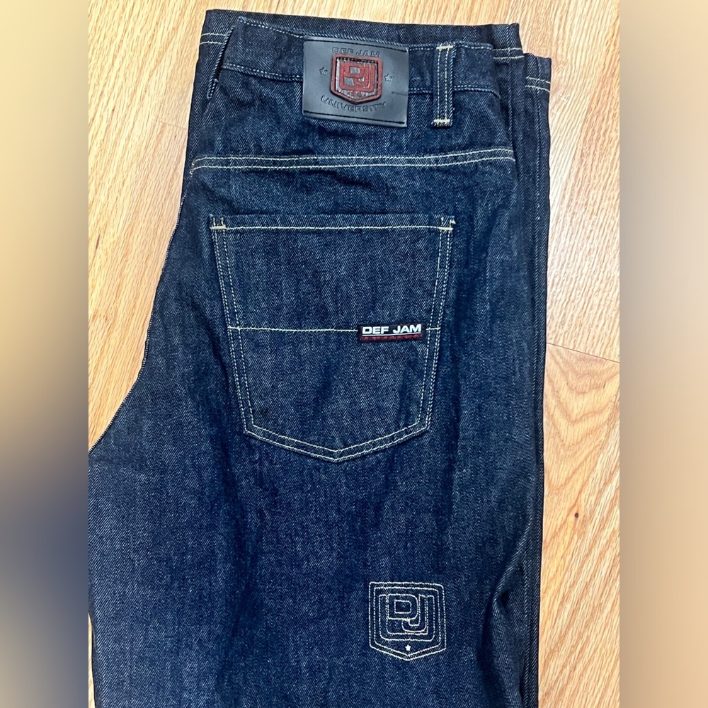 Vintage 90s Y2K Def Jam University‎ Wide Leg Denim Jeans Relaxed 38/34